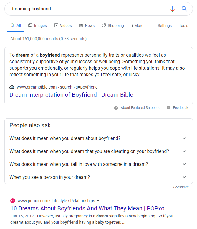 dreaming boyfriend search intent