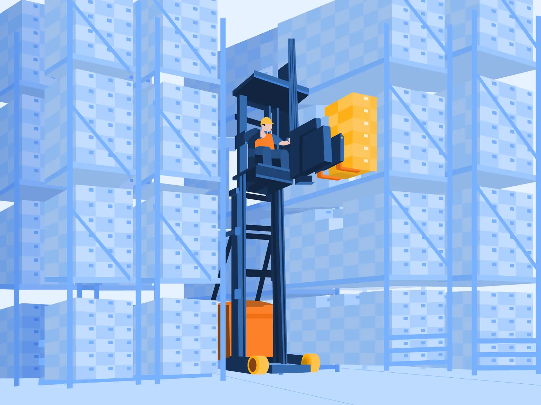 narrow aisle forklift in warehouse